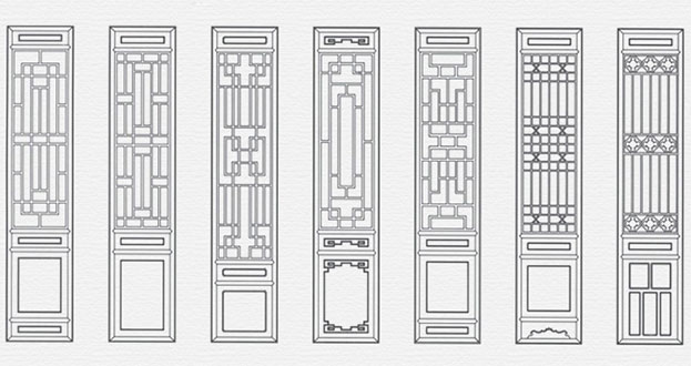 云城常用中式仿古花窗图案隔断设计图