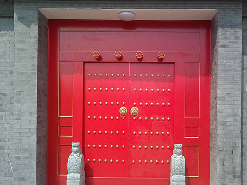 云城中国传统四合院系列朱红色中式木制大门木作